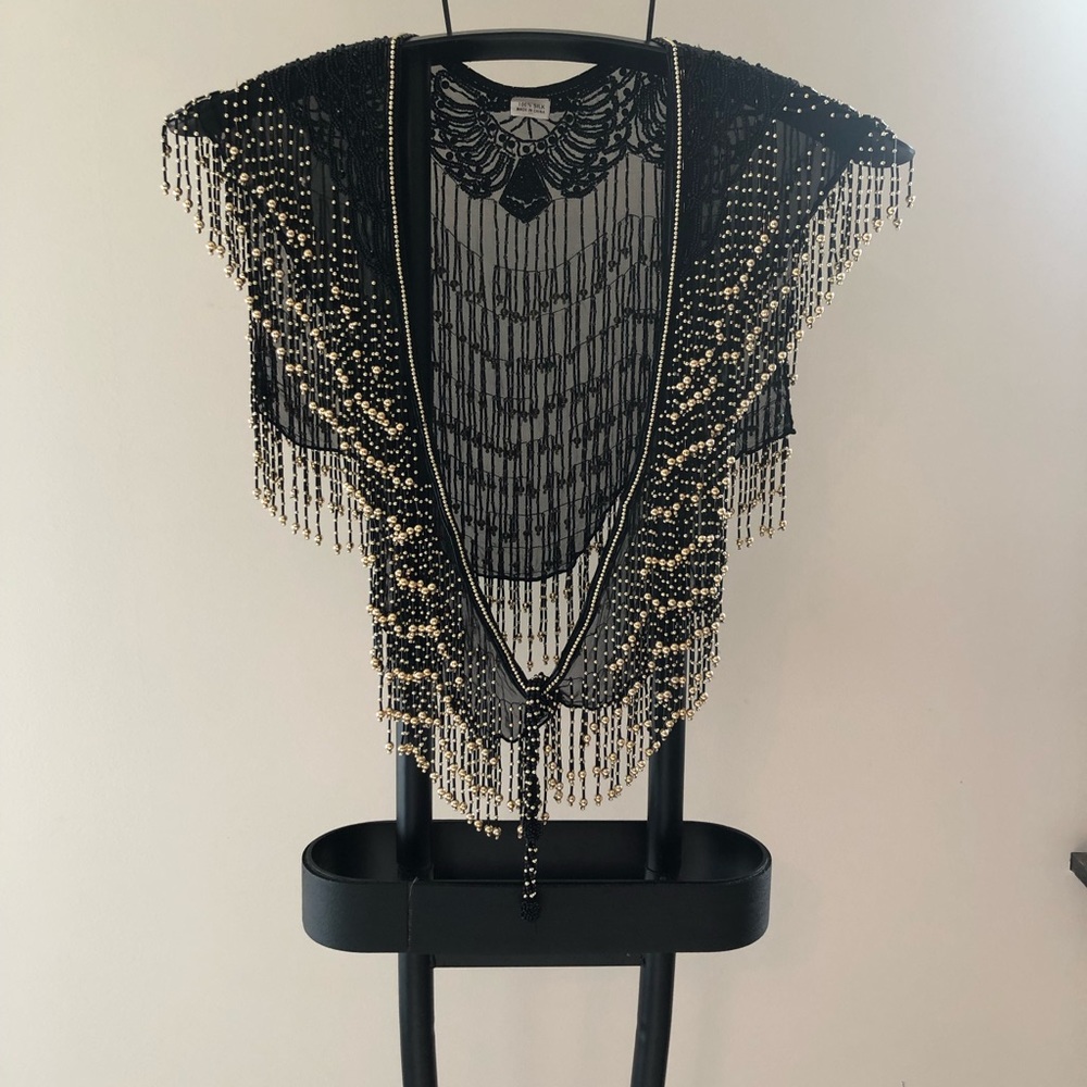 Vintage 100% Silk Beaded Gold Beaded Shrug